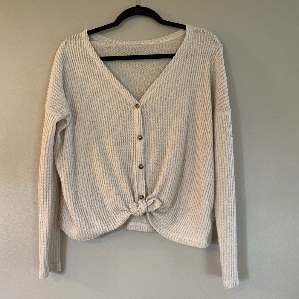 American Eagle Cream Waffle Knit Thermal Sweater Size Small